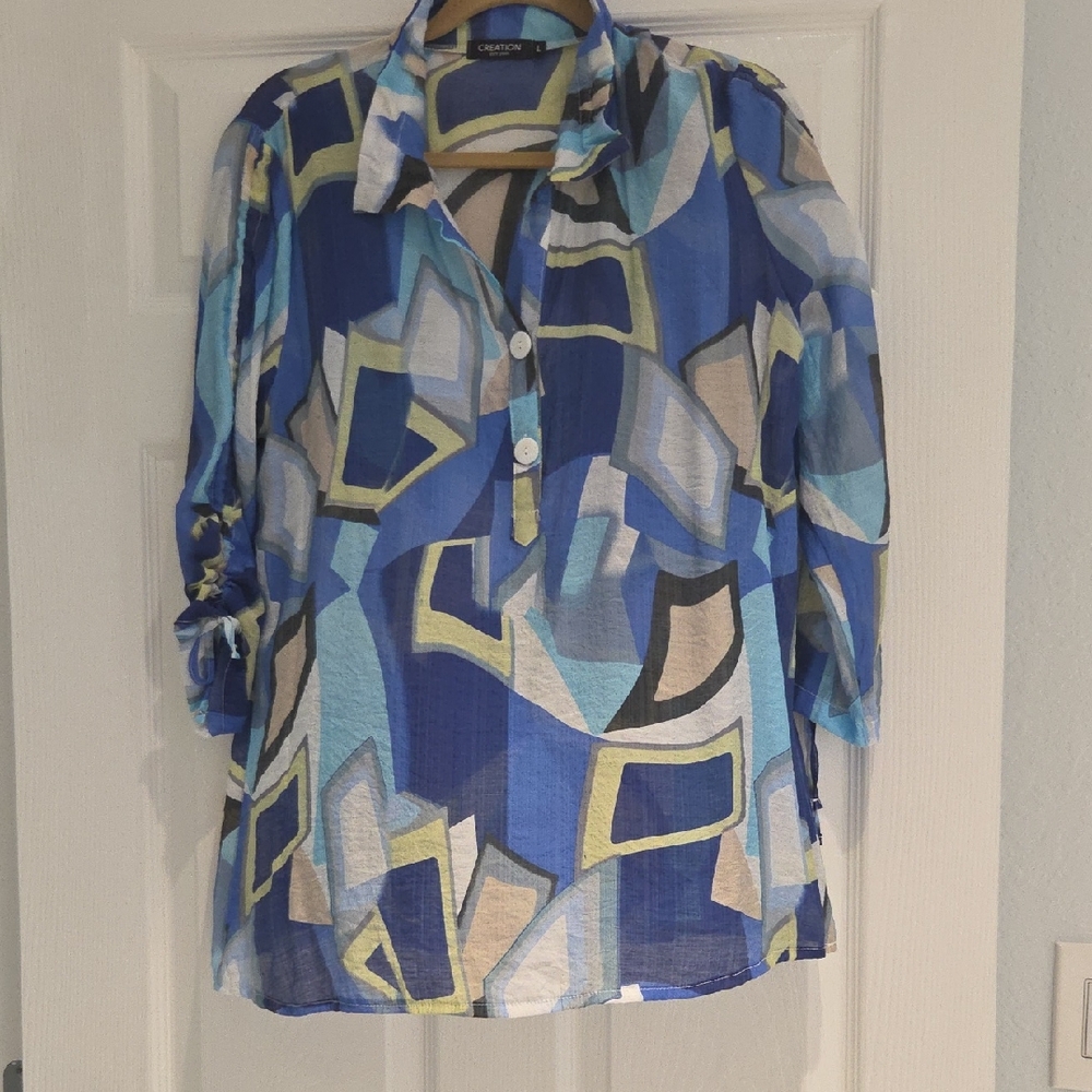 Creation Blue Abstract Blouse